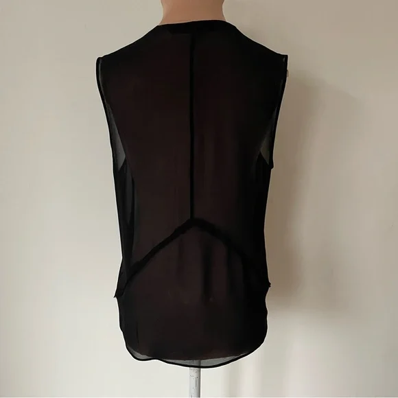 Helmut Lang Silk Chiffon Black V-Neck Sleeveless Button Down Raw Trim Top Size S - Picture 6 of 12